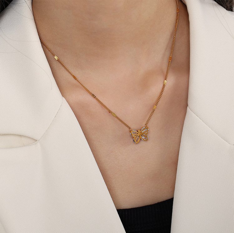 White Zircon Butterfly Necklace